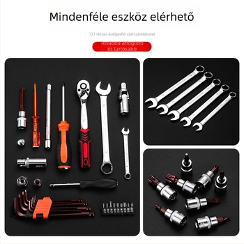 Jinger 121 darabos autójavító szerszámkészlet króm-vanádium acélból, dobozban, autó- és motorkerékpár javításához