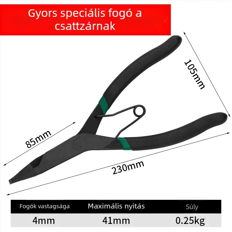 Rögzítő gyűrű fogó egyenes tengelyhez, sík fejjel — Yishun Márka; fej átmérője: 1; fej szöge: 0; fej cseréje nem lehetséges.