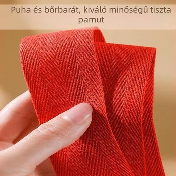 Széles piros pamut damil herringbone mintázatú, piping éllel