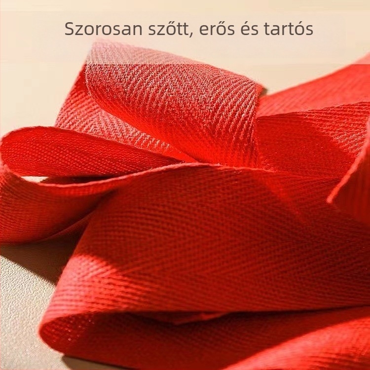 Széles piros pamut damil herringbone mintázatú, piping éllel