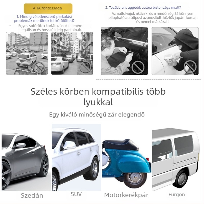 Autó kerékzár, 304 rozsdamentes acél, lopás elleni henger