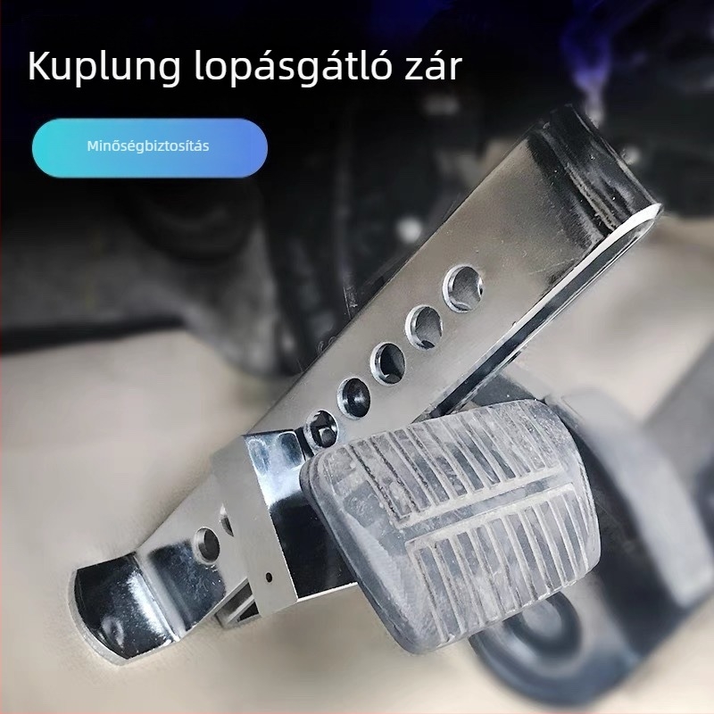 Autó kuplung- és pedálzár, kormánykerék ellopás elleni védelemmel; állítható, teleszkópos U‑alakú zár