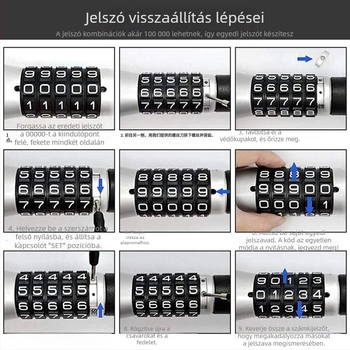 Kormányzár jelszóval - kihúzható, univerzális kompatibilitás, modell 10348, anyag: rozsdamentes acél és alumínium ötvözet