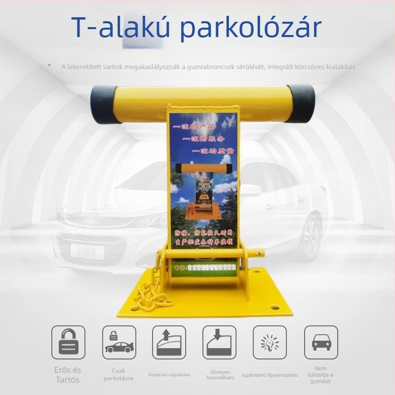 T-alakú parkolóhely-zár, padlózár parkoláshoz, anti-elfoglalászár, vastagított ütközés elleni zár