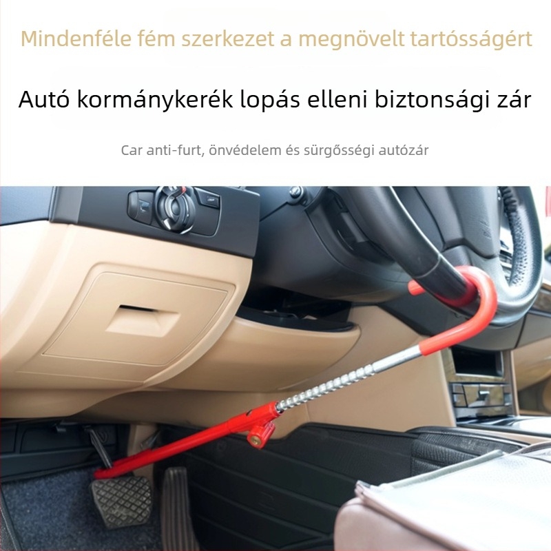 Autó kormányzár, 6018 modell, acél és műanyag kivitel, zár cilinder réz, kihúzható kialakítás, minden autómodellhez megfelelő
