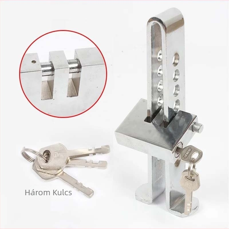Autó ellopás elleni zár pengeszilinderral, acélból, 8-lyukas állítható, modell Clutch lock
