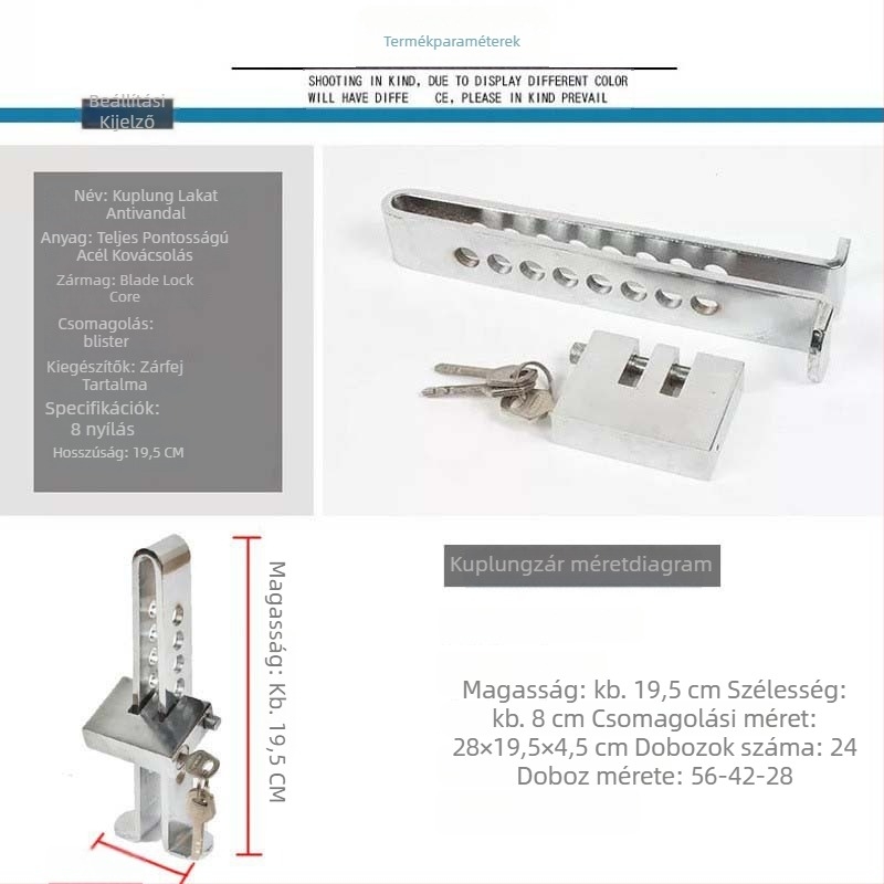 Autó ellopás elleni zár pengeszilinderral, acélból, 8-lyukas állítható, modell Clutch lock