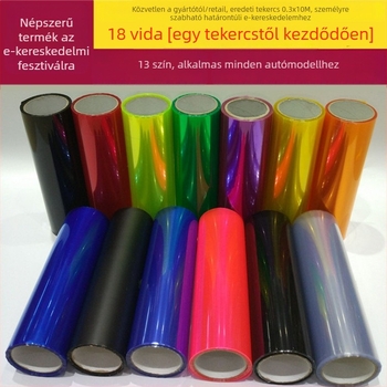 Autó világításának színváltoztató fóliája, PVC anyag, öntapadós felületre történő felhelyezés, testreszabható, alkalmas fényszórókra, üvegre és sima felületekre.