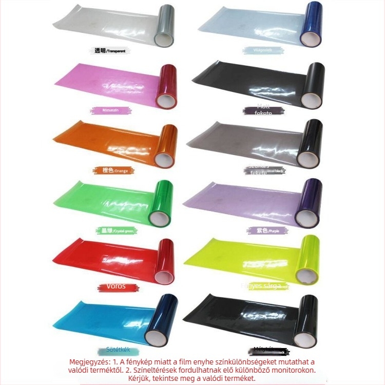 Autó- és motorkerékpár fényszóró színváltoztató film, 50% fényáteresztés, 50% UV védelem, 50% hőszigetelés, 10C vastagság és hátoldali ragasztó rendszer.