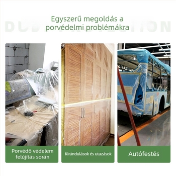 Egyszer használatos, átlátszó maszkoló fólia autófestéshez és bútorfelújításhoz, PE anyag, 7,5 mm, 95% fényáteresztés, nyomásérzékeny ragasztó, magas viszkozitás
