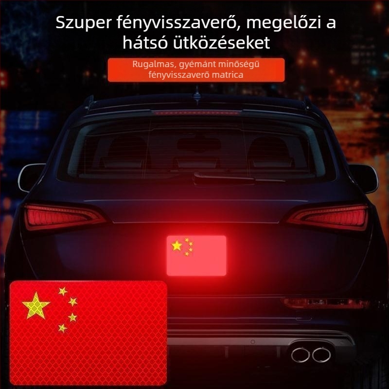 Ötcsillagos piros zászló autómatrica – 3D fényvisszaverő, öntapadó, karcolásvédő autókhoz, motorkerékpárokhoz és elektromos járművekhez