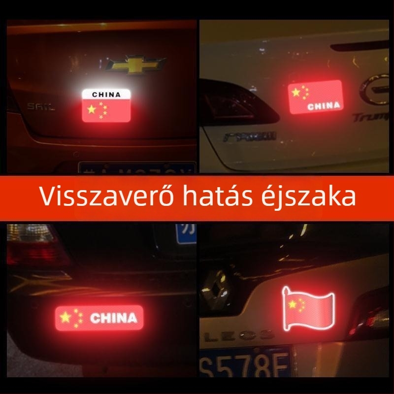Ötcsillagos piros zászló autómatrica – 3D fényvisszaverő, öntapadó, karcolásvédő autókhoz, motorkerékpárokhoz és elektromos járművekhez