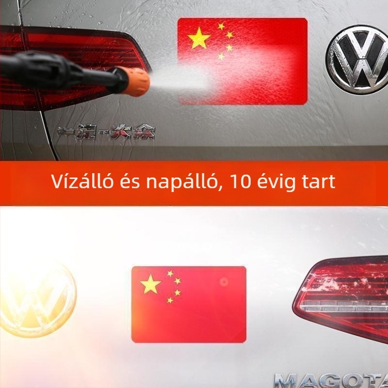 Ötcsillagos piros zászló autómatrica – 3D fényvisszaverő, öntapadó, karcolásvédő autókhoz, motorkerékpárokhoz és elektromos járművekhez