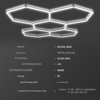 Hexagonális LED méhsejt garázs lámpa, modell Garage Light-0024, 168W, 100 lm/W, 50 000 h, AC 100-265 V