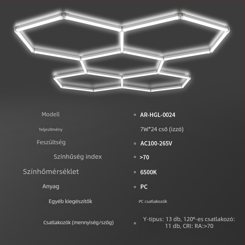 Hexagonális LED méhsejt garázs lámpa, modell Garage Light-0024, 168W, 100 lm/W, 50 000 h, AC 100-265 V