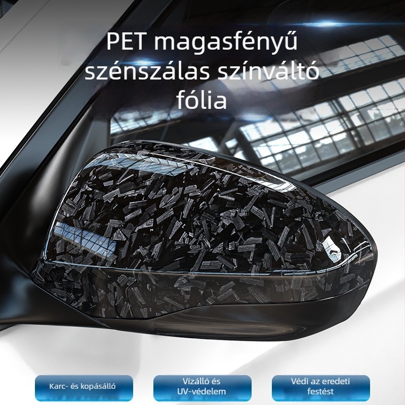 PET szénszálas virágmintás belső dekoráció – központi konzol és hátsó tükör fóliája, piros és kék