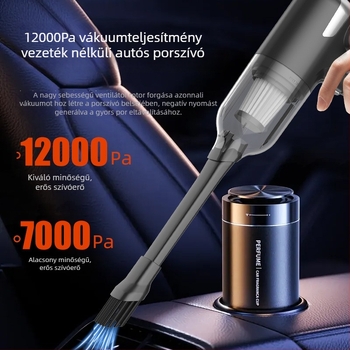 Vezeték nélküli autós porszívó, kézi kivitel, szívó- és fújó funkcióval, brushless motorral, autóhoz és otthonhoz