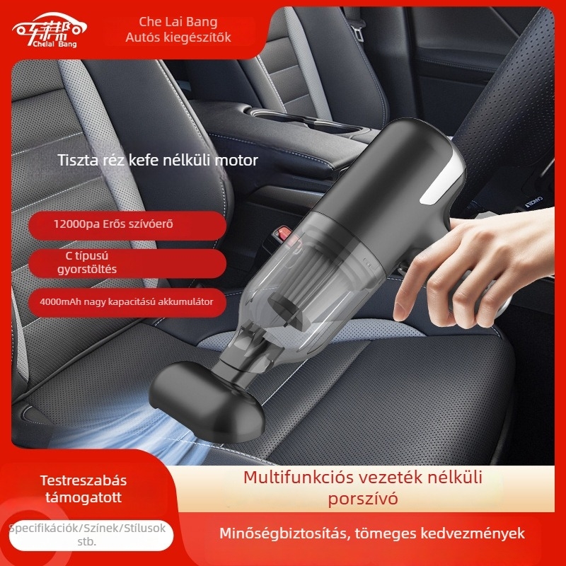 Vezeték nélküli autós porszívó, kézi kivitel, szívó- és fújó funkcióval, brushless motorral, autóhoz és otthonhoz