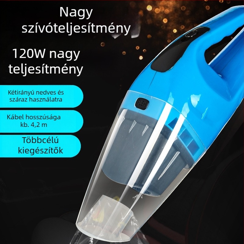 Kézi autó porszívó nedves-száraz használatra, 120W, 12V, 2500Pa