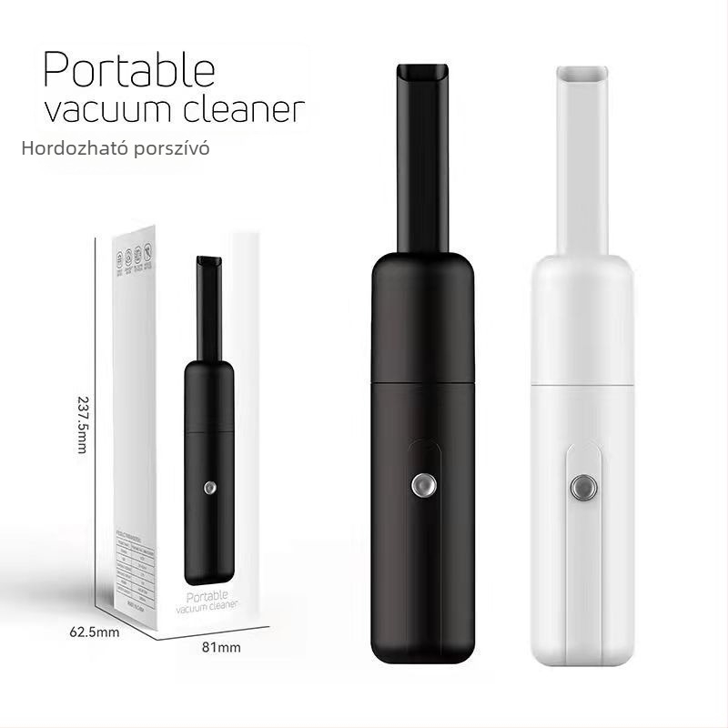 Mini vezeték nélküli autóporszívó, kézi kivitel, USB töltéssel, beépített akkumulátor 501–800 mAh, sarok hajlított fej, szívóerő <10 kPa, zaj <36 dB