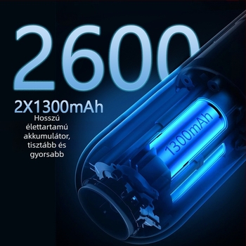 Kézi, vezeték nélküli autós porszívó, 3100 Pa szívás, 45 W, 7,4 V, mosható porgyűjtő
