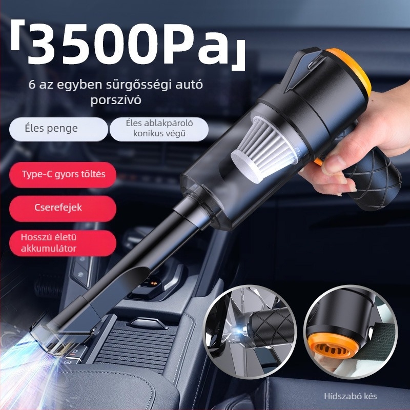 Vezeték nélküli autó- és otthoni porszívó – multifunkciós, szívó- és fúvó funkcióval - 120 W, USB tápegység, beépített akkumulátor 1001-1600 mAh, 2100-3000 Pa, száraz tisztítás, sík fej