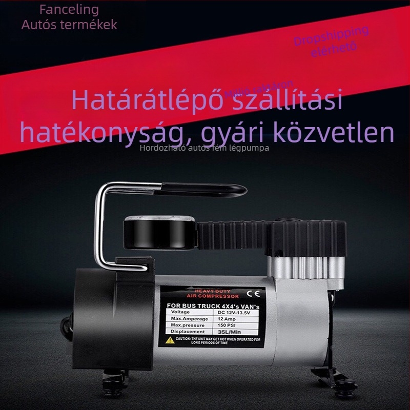 12V mini hordozható fém autó légpumpa egyhengeres kialakítással és multifunkcionális elektromos felfújással