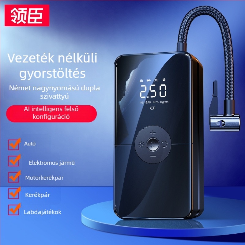 Ling Chen vezeték nélküli autó légpumpa digitális kijelzővel, újratölthető, hordozható guminyomás pumpa, nagy teljesítmény, 12V, 3 m kábel, világítás