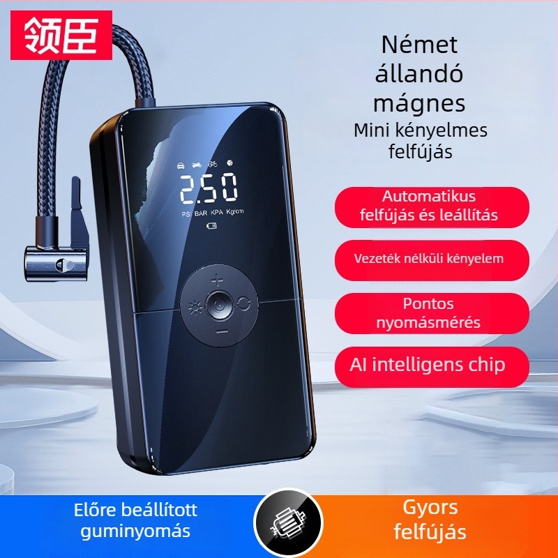 Ling Chen vezeték nélküli autó légpumpa digitális kijelzővel, újratölthető, hordozható guminyomás pumpa, nagy teljesítmény, 12V, 3 m kábel, világítás