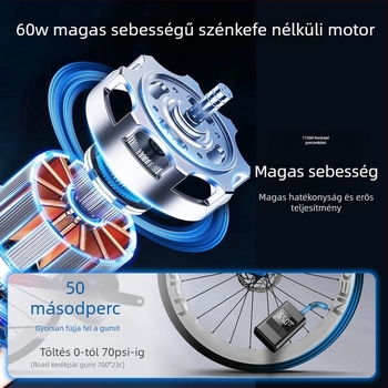 Mini kerékpár- és autó légpumpa - újratölthető 12V, digitális kijelző, 25 L/min, 160 g, gumiabroncsnyomás-mérő