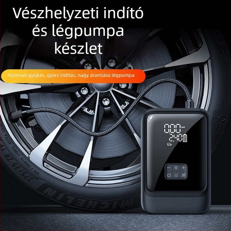 Autólevegőpumpa vészindítással, 1000A, 20V, 120W, Type-C, 35 l/min