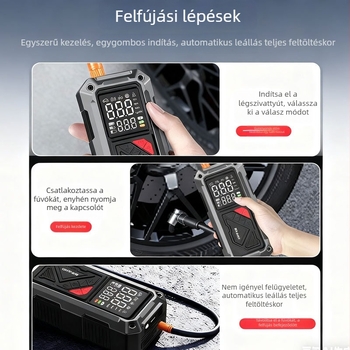 Új autó gumiabroncs pumpa – hordozható 12V-s inflátor USB töltéssel és digitális kijelzővel