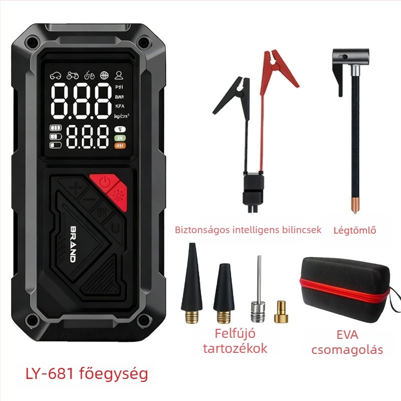 Új autó gumiabroncs pumpa – hordozható 12V-s inflátor USB töltéssel és digitális kijelzővel