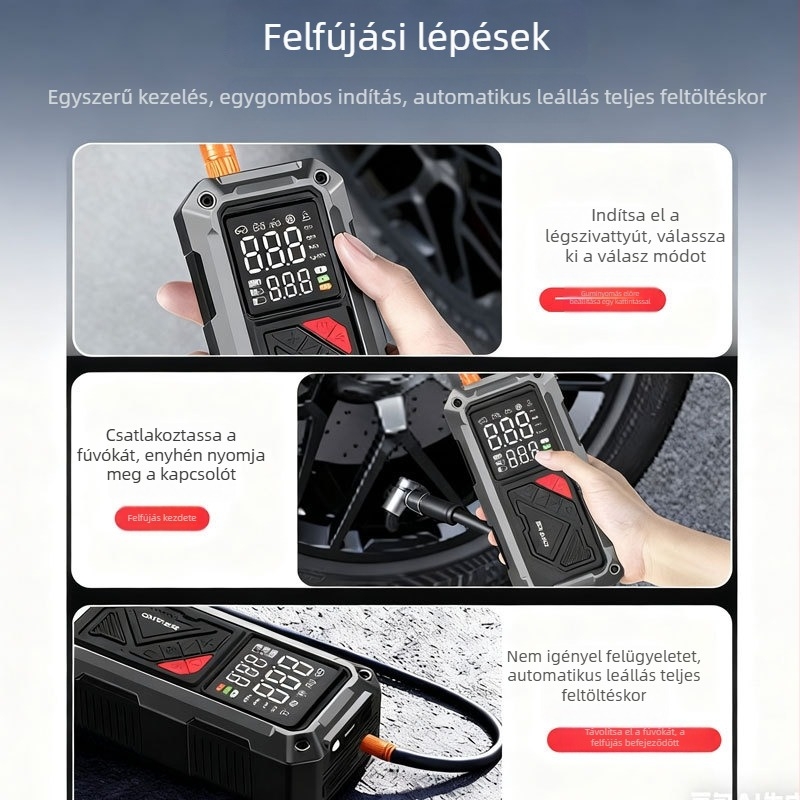 Új autó gumiabroncs pumpa – hordozható 12V-s inflátor USB töltéssel és digitális kijelzővel