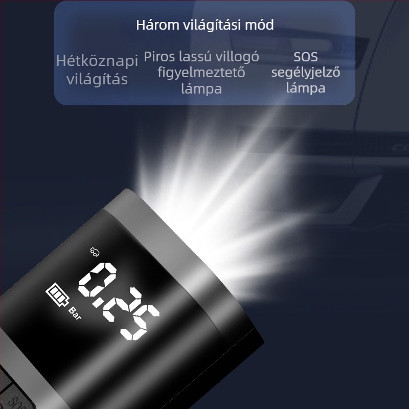 Hordozható autógumi töltőfújó, vezeték nélküli, intelligens digitális kijelzővel és nagy teljesítménnyel