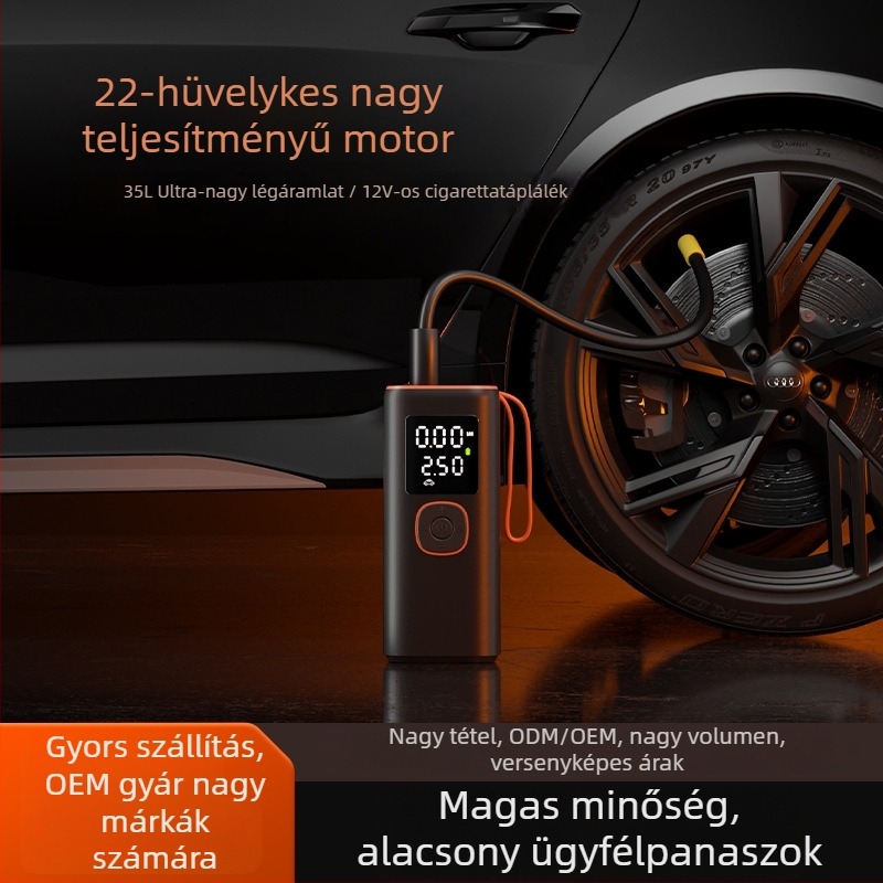 Hordozható vezeték nélküli gumipumpa digitális kijelzővel, kéthengeres, 100W, ABS-kivitel, világítás, nyomásmérő