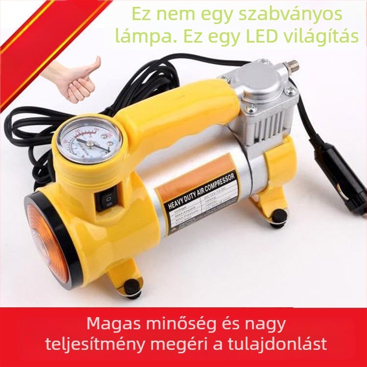 Autó levegőpumpa világítással és guminyomásmérővel, 12V, 180W, 35L/min
