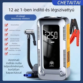 12V keréknyomás-felfújó egység, egyben vészindítással és USB töltéssel