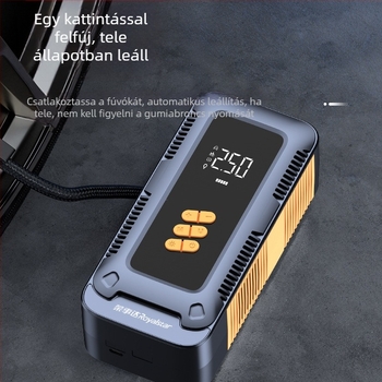 12V keréknyomás-felfújó egység, egyben vészindítással és USB töltéssel