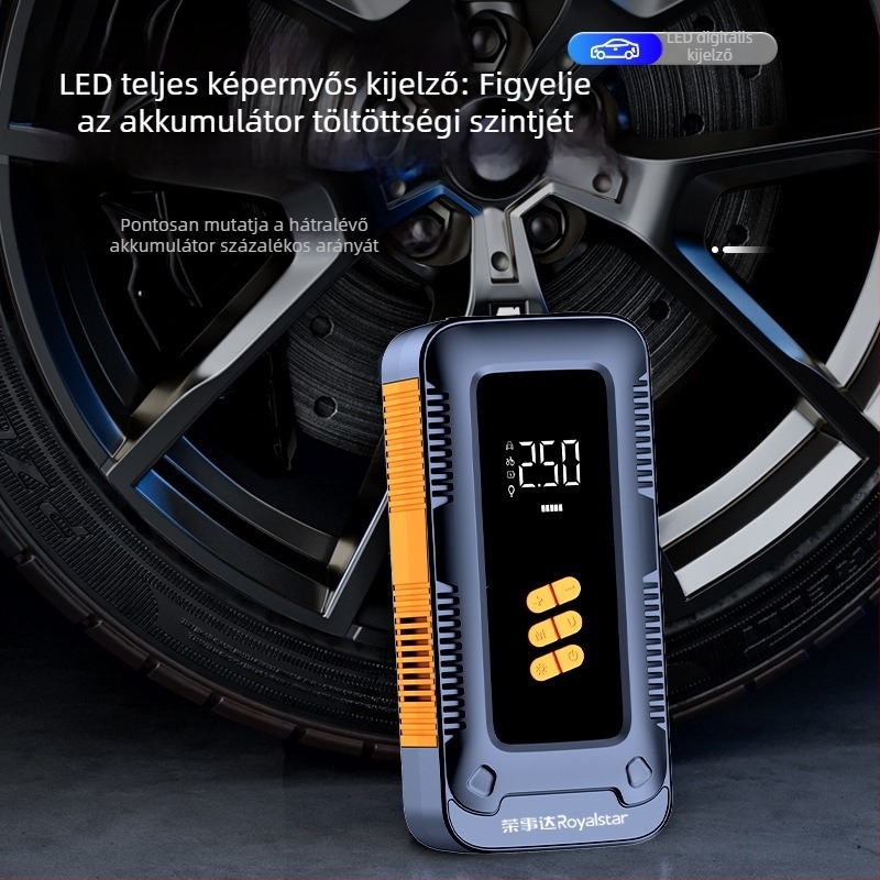 12V keréknyomás-felfújó egység, egyben vészindítással és USB töltéssel
