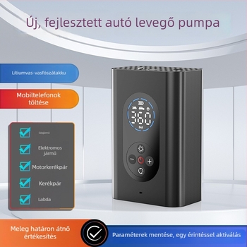Hordozható autógumi pumpa digitális kijelzővel, 7.4V, 120W, 25 L/min, tömege 0,5 kg