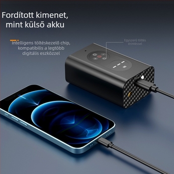 Hordozható autógumi pumpa digitális kijelzővel, 7.4V, 120W, 25 L/min, tömege 0,5 kg