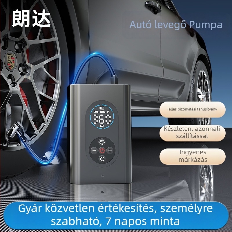 Hordozható autógumi pumpa digitális kijelzővel, 7.4V, 120W, 25 L/min, tömege 0,5 kg
