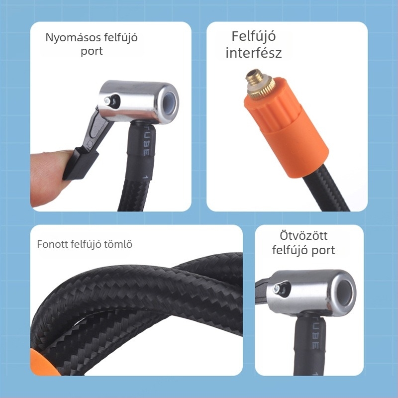 Autóba szerelhető levegőpumpa gumiabroncsok feltöltéséhez, tömlővel és csatlakozófejjel, 12V, 280W, 70 L/min, digitális kijelző