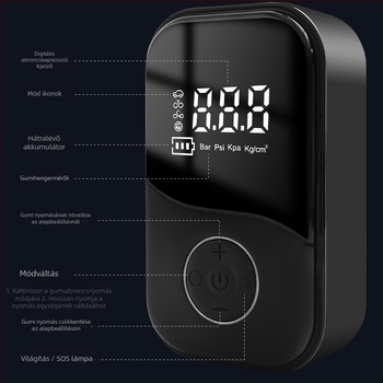 Vezeték nélküli autógumi pumpa – hordozható intelligens elektromos, 100 W, 110 V, újratölthető, digitális kijelző, 25 L/perc