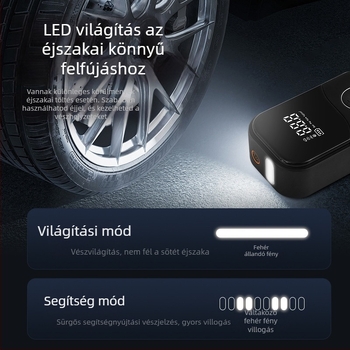 Vezeték nélküli autógumi pumpa – hordozható intelligens elektromos, 100 W, 110 V, újratölthető, digitális kijelző, 25 L/perc