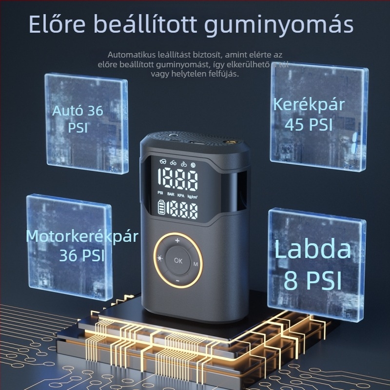 Vezeték nélküli hordozható autó légpumpa intelligens automatikus be- és kikapcsolással, erős elektromos pumpa gyors felfújáshoz