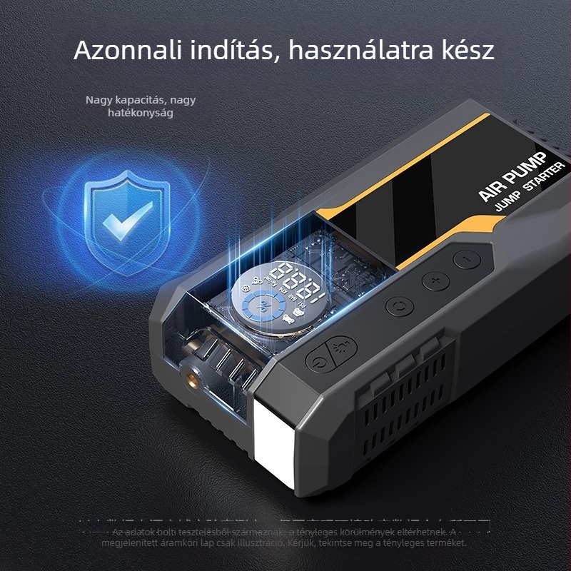 Autó keréknyomás inflátor vészindítással, mindent egyben hordozható power bank és LED világítás