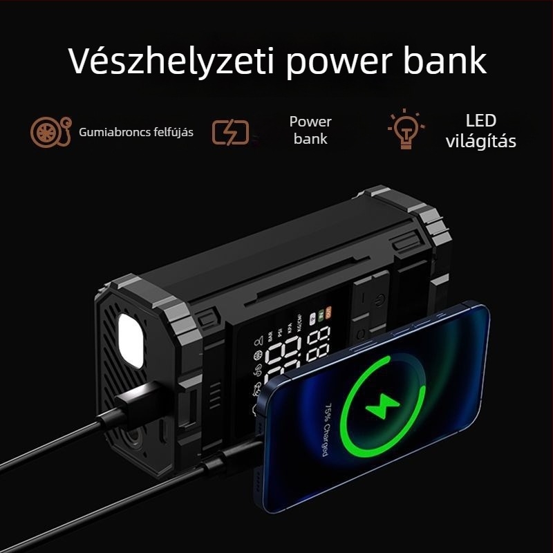 Hordozható vezeték nélküli autógumi-fújó, magasnyomású elektromos pumpa, gyorstöltés
