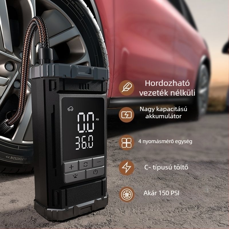 Hordozható vezeték nélküli autógumi-fújó, magasnyomású elektromos pumpa, gyorstöltés